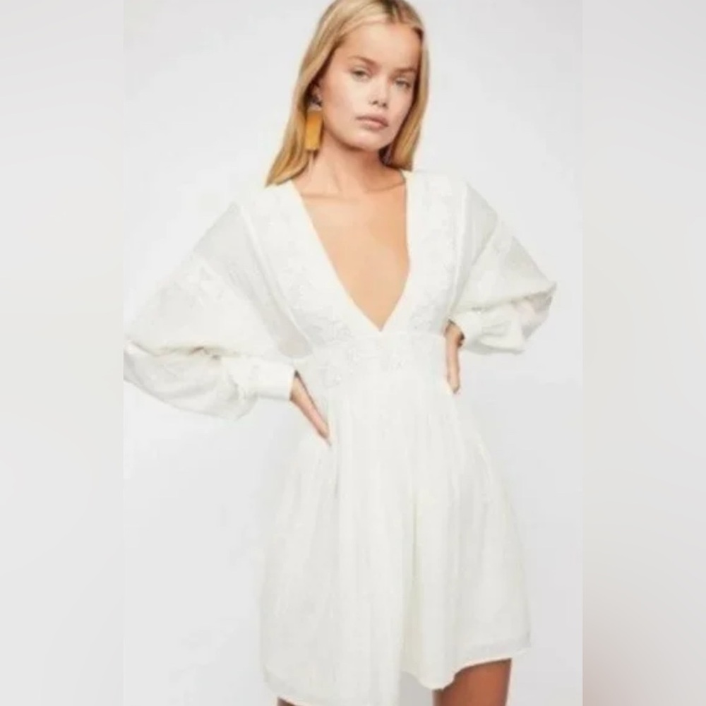 Free People White V-Neck Dress